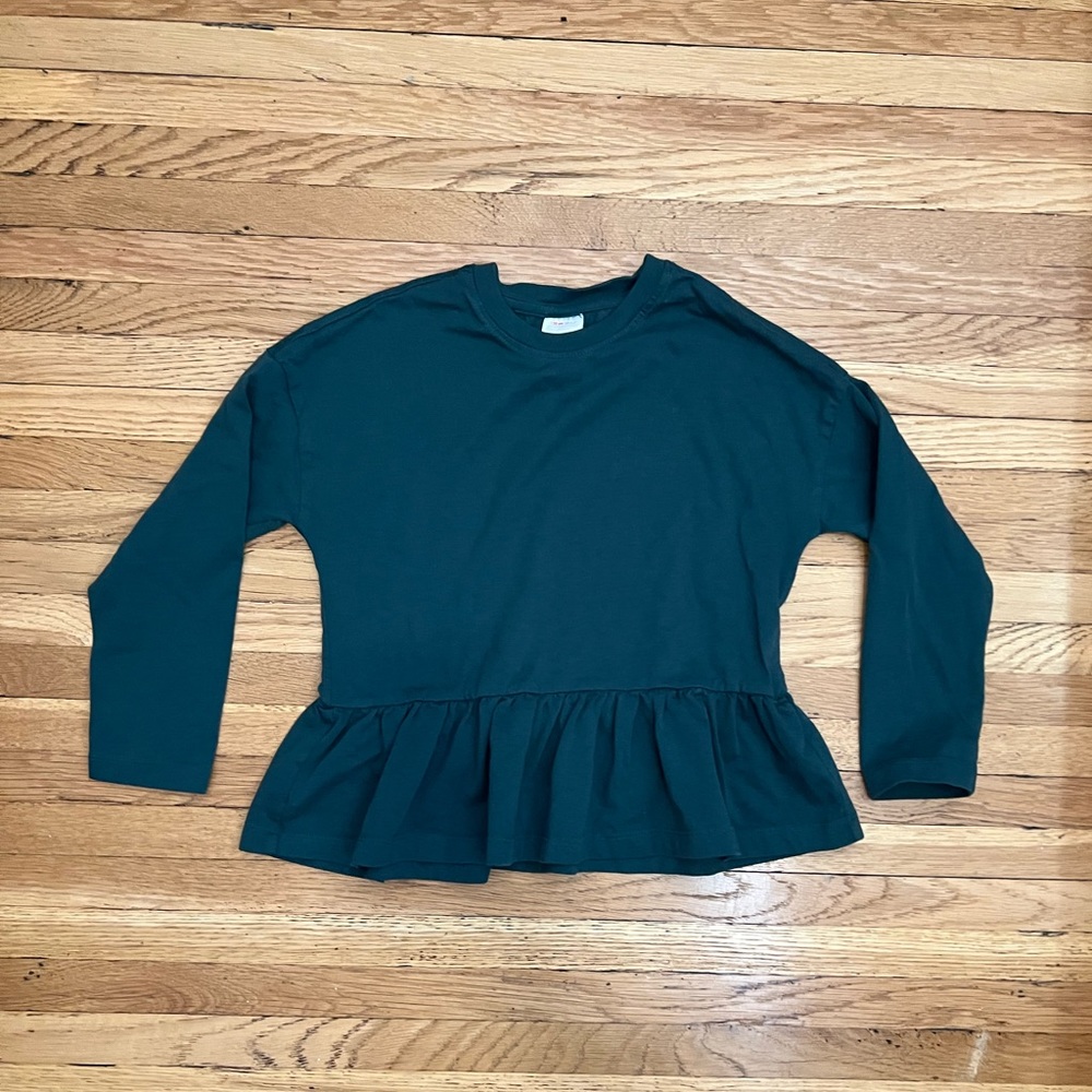 Hanna Andersson Long Sleeve Green Cotton Peplum Tee Shirt Size 120 cm or 6-7/S